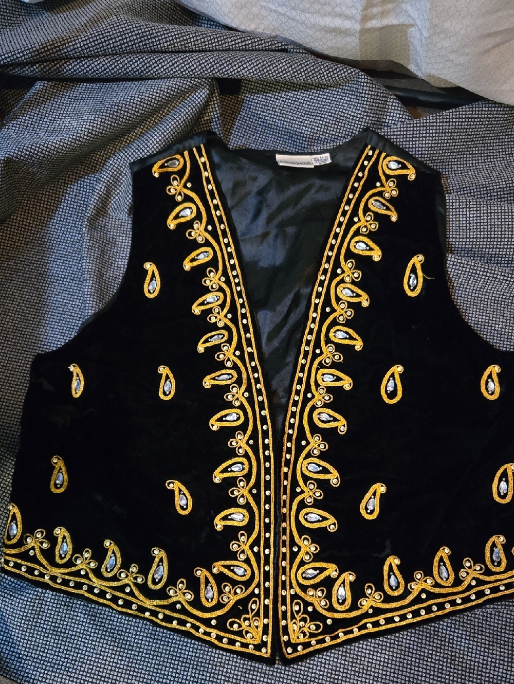 Embellished Black Velvet Vest with Gold Embroidery